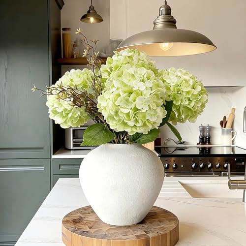 4 Pcs Fake Hydrangeas, 20'' Tall Large Bloom Latex Hydrangea Real Touch Faux Lifelike Silk Flowers Bouquet for Vase Filler Home Office Wedding Party Decor, DIY Floral Arrangement, Centerpieces - color: Light Green