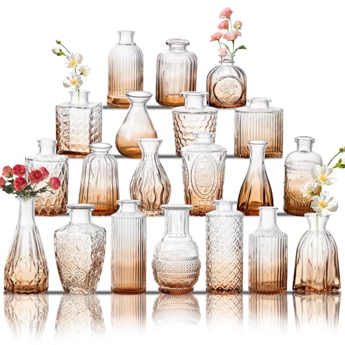 Glass Bud Vase Set of 20, Small Flower Vases, Glass Vases for Centerpieces, Vintage Home Table Decorations Bud Vases (20 Pcs, Amber) - color: Amber, size: 20 Pcs