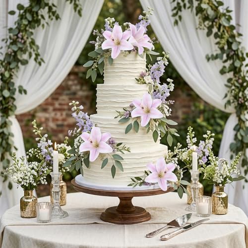 Artificial Lilies 6PCS 26.7" Silk Lily Flowers with 12 Heads Fully Bloomed Lilies and 18 Buds, Long Stem Faux Lilies for Home Party Wedding Easter Decor(Light Purple) - color: Light Purple