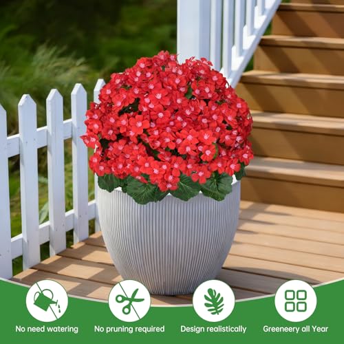 2Pcs Artificial Ball Topiary Trees, Red Fake Shrubs Bushes with Ground Spike, Faux Evergreen for Porch Plants, UV Resistant Artificial Flowers for Outdoors Indoor Front Garden - color: Red Crabapple Blossoms