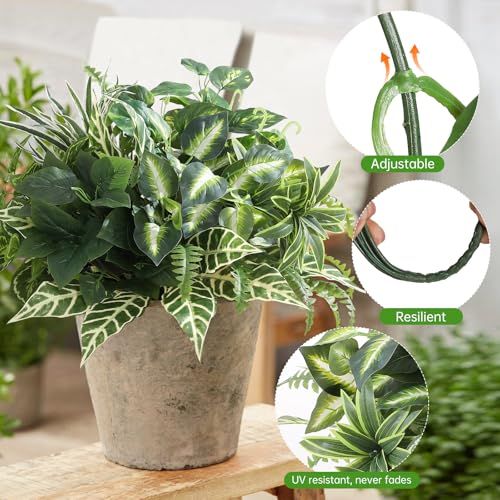 Artificial Greenery Plants, Large Bunches Outside Faux Plants for Outdoor Decor - UV Resistant Fake Plant for Planters, Realistic Fake Greenery Bushes for Garden Patio Front Porch Yard Decor