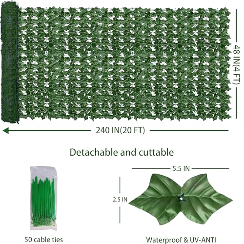 ODTORY Artificial Fence Privacy Screen: 4FT x 20FT UV-Anti Faux Greenery Backdrop Ivy Chain Link Shades Panels for Patio, Balcony, Garden,Deck,Backyard Indoor Outdoor Green Wall Decor - size: 4 ft x 20 ft- Chain Link