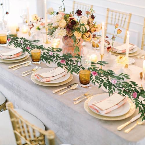 RECUTMS Artificial Hanging Willow Leaves Vine Twigs Whit Roses Flower 2Pc 5.7Ft Faux Ivy Plant Silk Green Leaf Rose Floral Garland Greenery Indoor Outdoor Wedding Jungle Birthday Party Garden Decor - color: Green With Roses