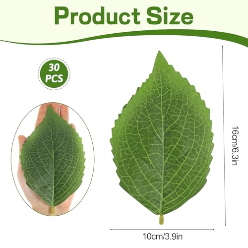 SynHHergyx 30 Pcs Artificial Green Leaves Hydrangea 6.3”x3.9” Faux Leaves, Bulk Greenery Fake Hydrangea Leave Fake Leave for Crafts Wedding Bouquets Wreaths Decor