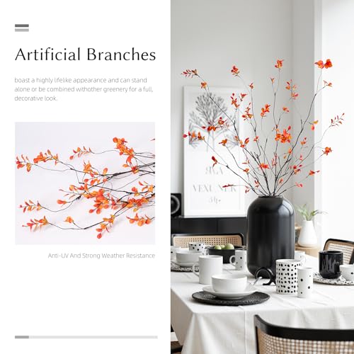 Artificial Ficus Branches 47.2" Artificial Eucalyptus Stems Fake Ficus Branches Faux Plants Greenery Leaves Filler Vase for Home Decor Green Twig Leaf Office Wedding Decoration 4PCS Orange - color: 47.2"orange 4pcs