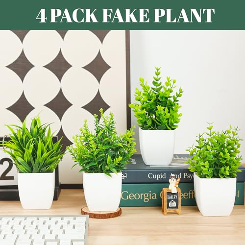 Der Rose 4 Pack Fake Plants Small Artificial Mini Faux Plants Indoor for Room Home Office Shelf Decor - color: White