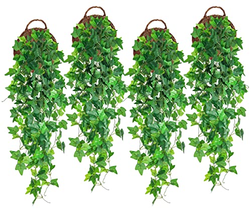 RECUTMS Fake Vines 4pcs Artificial Ivy Hanging Plant Silk Leaves Faux Greenery Garland for Room Indoor Outdoor Garden Door Wall Baskets Wedding Party Table Balcony Decor - color: Hang-green