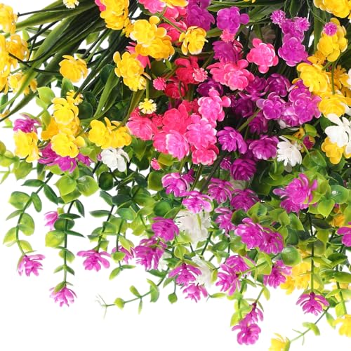 WILLBOND 12 Bundles Artificial Flowers Outdoor, UV Resistant Faux Artificial Plants Shrubs Plastic Flower Bulk for Hanging Planter Porch Window Home Spring Summer Decor(Cute Color) - color: Cute Color