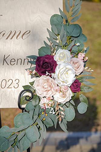 Ponatia Wedding Arch Flowers (Pack of 2), Artificial Burgundy & Nude & Ivory Wedding Flowers for Welcome Signs and Ceremony Reception - color: Burgundy & Nude & Ivory
