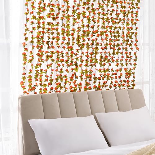BLEUM CADE 5Pcs 41Ft Flowers Garland Artificial Rose Vines for Bedroom, Cute Fake Hanging Flower Vines Floral Garland Decorations for Wedding Party Wall Room Decor Aesthetic - color: Orange, size: 5 Pcs