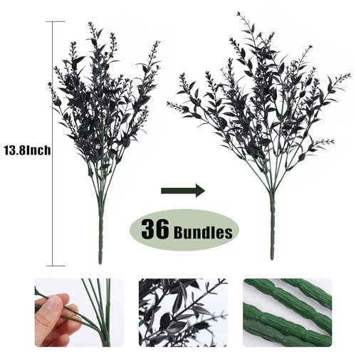 RECUTMS Black Artificial Flowers, Fake Outdoor UV Resistant Plants Faux Plastic Greenery Shrubs Indoor Outside Hanging Planter Home Kitchen Office Wedding, Garden Decor(Black) - color: Black, size: 36 Bundles