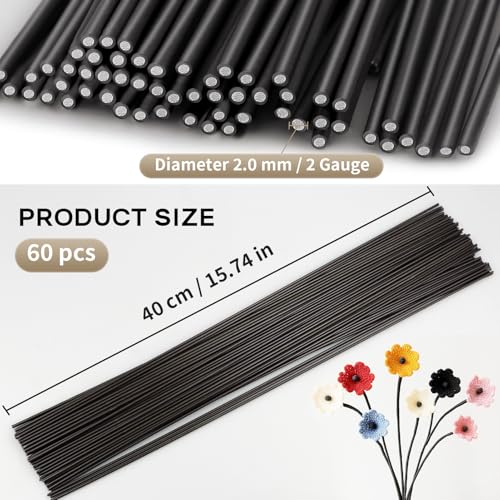 60 Pack Flower Stems, Floral Wire Stems, 2 Gauge Brown Floral Stem Wire for Paper Wrapped Wreath Making Supplies - color: Brown