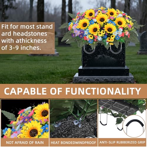 Lodou Artificial Cemetery Flowers for Grave,Headstone Flower Saddle Silk Sunflowers Grave Flowers for Cemetery Memorial for Outdoor Gravesite Decoration (Color) - color: Color