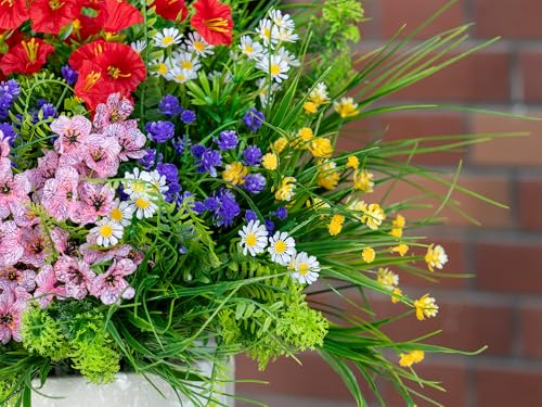 Green Moon 23PCS Artificial Plants Outdoor, Faux Flowers & Greenery Stems | UV Resistant Faux Outdoor plants, Artificial Flowers for Outdoors Garden Patio Porch, Window Box, Spring Summer Home Decor - color: Spring