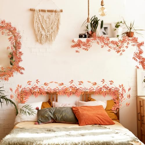 RECUTMS Artificial Hanging Willow Leaves Vine Twigs 2Pcs 5.7Ft Fall Garland Fake Silk Willows Leave Ivy Faux Greenery for Indoor Outdoor Wedding Jungle Birthday Autumn Wreath Thanksgiving Party Decor - color: Orange