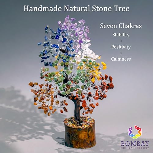 7 Chakra Crystal Tree of Life – Handmade Healing Gemstone Bonsai for Positive Energy, Prosperity & Home Décor – Good Luck Gift for Women, Mom, Office & Living Room Accent - color: 7 Chakra Silver Wire