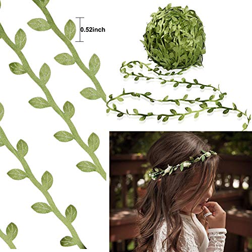 65 Ft Artificial Vines,Artificial Eucalyptus Leaf Garland Fake Hanging Plants Leaves Wreath Foliage Green Leaves Ribbon Decorative Wreath Accessory Wedding Wall Crafts Party Décor （Green-65 Ft）