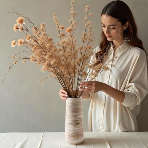 ALMA 9 Inch White Ceramic Flower Vase for Lego Flower Bouquet|Small Pampas Grass Vase for Home Decor,Tabletop, Bookshelf, Mantle,Living Room - color: Cylindrical-white-9''