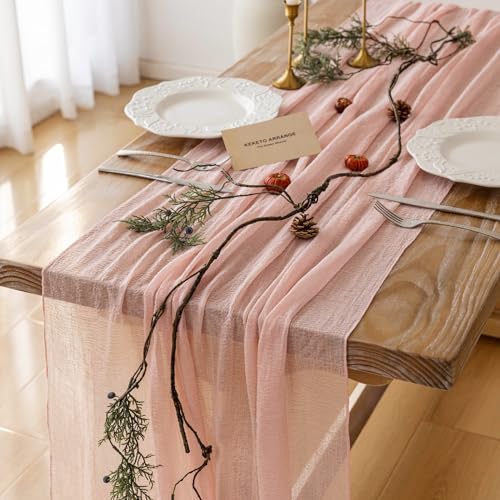 Keketoarrange 3Pcs Pink Cheesecloth Table Runner Spring Boho Rustic Gauze 120 inch 10FT Cheese Cloth Runner for Wedding Baby Shower Bridal Birthday Tea Party Home Decorations - color: Blush Pink, size: 35"x120"(Pack of 3)