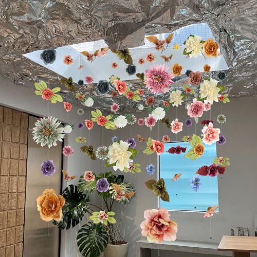 XunYee 6 Pcs 35.4 ft Flower Garlands Artificial Wildflower Vines Floral Hanging Backdrop Fake Flower Garlands Faux Silk Wildflower Vine for Wedding Bridal Shower Home Garden Wall Arch Decor(Boho) - style: Boho
