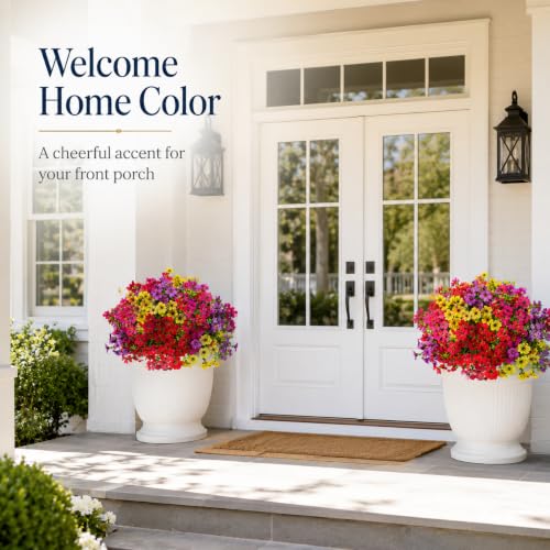 Artificial Flowers for Outdoors UV Resistant, 12 Bundles Realistic Faux Daisy with Eucalyptus Leaves Fake Plants for Porch Patio Planter Garden Decoration (Purple Red Rose Yellow) - color: Purple Red Rose Yellow