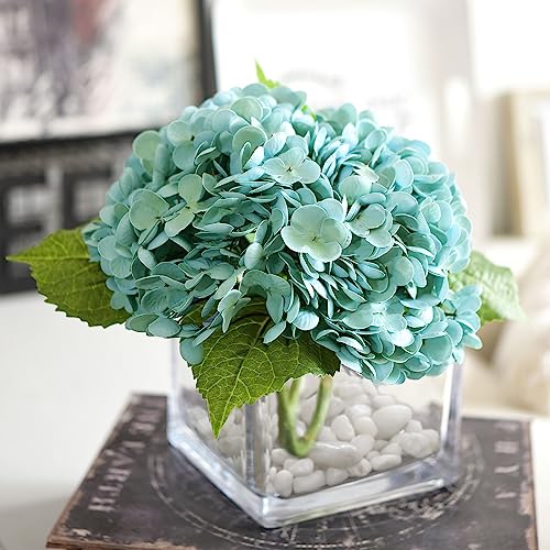 FiveSeasonStuff Real Touch Silk Hydrangea Flowers, 2 Large Long Stem Artificial Flowers for Floral Arrangements (Bermuda Blue) - color: Bermuda Blue (2 Stems)