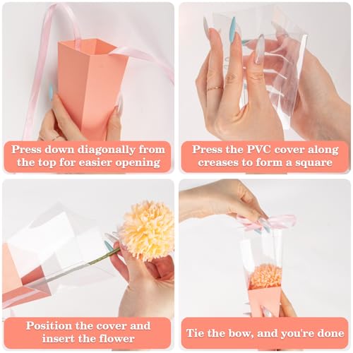 RAINFLOW Flower Wrapping Bags - 16 Pcs Single Rose Sleeves Flower Sleeves for Bouquets,Single Flower Bags Plastic Flower Wrap for Wedding Birthday Valentine’s Day Gifts Wedding Birthday Mother's Day Floral Arrangement