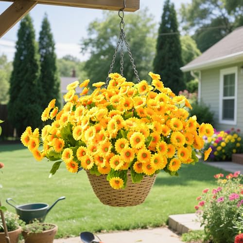 Waipfaru Artificial Flowers for Outdoors Faux Plants, UV Resistant Artificial Outdoor Flowers, Yellow Silk Daisy Realistic Fake Mums Flower for Front Porch Spring Home Planter Patio Decor, 12 Bundles - color: Yellow, size: 12 PCS
