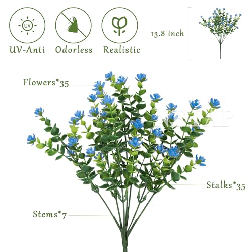 NETAP Outdoor Artificial Flowers UV Resistant, 20 Bundles Fake Realistic Floral Greenery Plants for Outside Porch, Window Boxes, Garden, Yard, Inside Home Table Decor,Blue - color: Blue