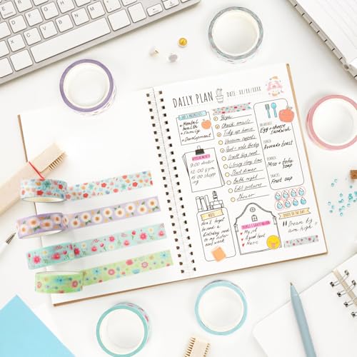 12 Rolls Flower Washi Tape Set, Watercolor Floral Botanical Decorative Masking Tapes, Cute Blooms Adhesive Tapes for Spring DIY Art Crafts Scrapbook Planners School Gift Wrapping Supplies 16.4Ft - color: M