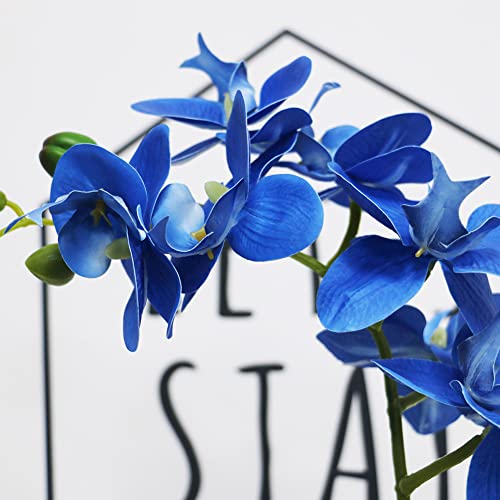 Blue Orchid Artificial Flowers in Pot, Fake Potted Orchid Flowers, Decoration for Home Office Wedding - color: Blue
