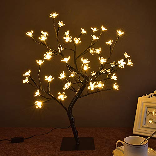 LIGHTSHARE 18 Inch Cherry Blossom Bonsai Tree, 48 LED Lights, 24V UL Listed Adapter Included, Metal Base, Warm White Lights, Ideal as Night Lights, Home Gift Idea - color: Warm White