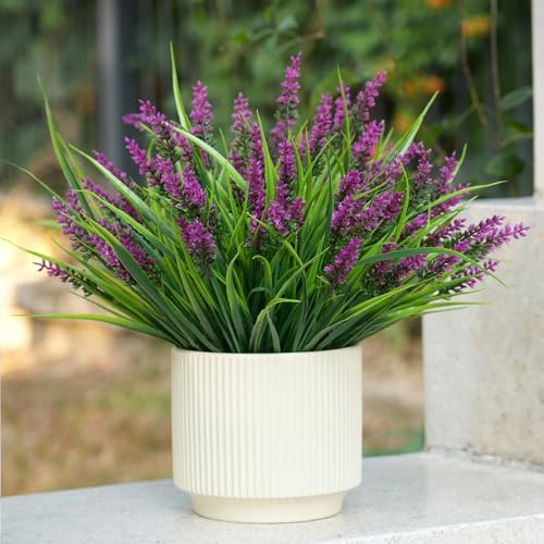 12 Bundles Artificial Plants, Outdoor Fake Spring Grass with Flowers for Pot UV Resistant Garden Decor for Garden Patio Hanging Planter Pathway Front Porch ，Red - color: Red