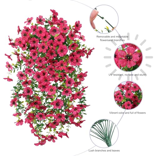 HyeFlora Artificial Flowers for Outdoors Fake Hanging Decoration, 2Pcs Hotpink Spring Decor, Realistic Plants, UV & Fading Resistant Silk Flower for Porch Patio Balcony Planter Yard - color: Hotpink