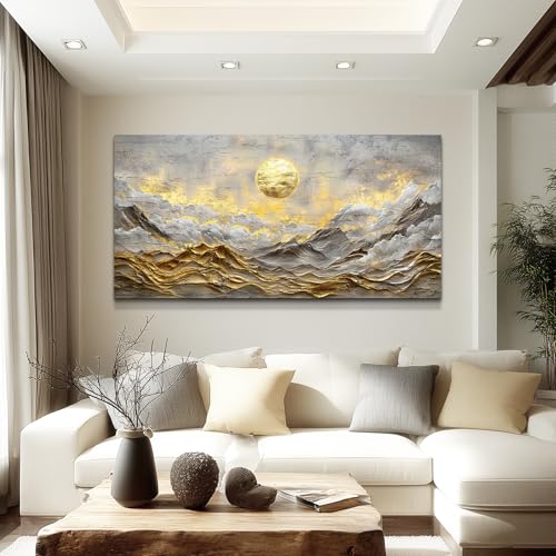 ZUITINGHUA Large Wall Decor For Living Room Canvas Wall Art For Office Modern Wall Decorations For Bedroom Golden Moon Landscape Painting Mountain Pictures Artwork Room Home Decor 24x48 In - color: Golden Moon Mountain, size: 48"L x 24"W
