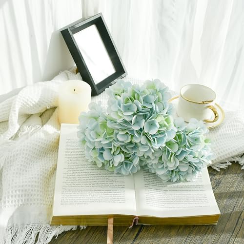 Mandy's 3 Stems Light Blue Artificial Hydrangea Flowers | 13.7 Inch Realistic Silk Bouquet for Centerpieces Easter Wedding & Home Decor - color: Light Blue