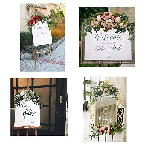 H&S BRIDAL Wedding Arch Flowers, 30 Inch Rustic Artificial Floral Swag for Door Lintel, Green Leaves Rose Peony Sunflowers Table Centerpieces Home Decoration - color: White