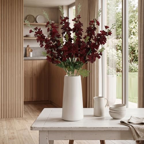 6PCS Burgundy Delphinium Artificial Flowers, 34.25" Long Stems Burgundy Flowers Artificial Larkspur for Tall Vase Faux Delphinium Flower Centerpieces for Tables Wedding Home Decor - color: Burgundy