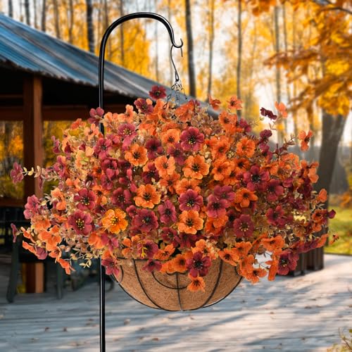 INQCMY Artificial Fake Fall Plants Flowers for Outdoor Outside Decoration,12 Bundles Faux Silk Daisy Flowers UV Resistant Look Real No Fade for Front Door Porch Patio Yard Balcony Autumn Decor - color: Orange Brown, size: 12 PCS