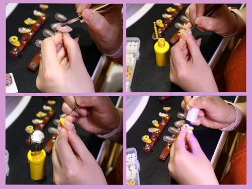 Handmade Press on Nails 24 Pcs, 3D Sunflowers, Medium almond, Yellow | Handmade 12 Sizes False Nails, French Tips,Almond Length,3D Cute Honey,Flower,Manicure Kit,Women&Girls,Spring&Summer,Party