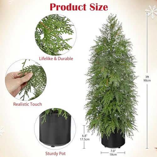 3FT Artificial Cedar Topiary Tree, Real Touch Fake Cedar Topiary Tree Potted Plants for Home Office Front Porch Garden Entryway Indoor Outdoor Evergreen Decor - style: 3ft