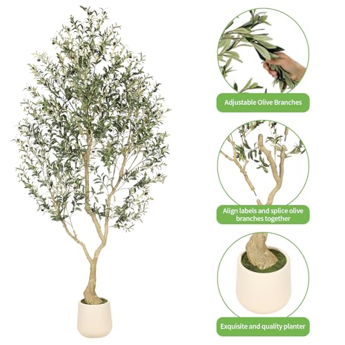 Realead 8ft Faux Olive Tree with Tall Exquisite Planter - Realistic Olive Trees Artificial Indoor with Thick Trunk and Lifelike Fruits - Large Fake Olive Tree for Home Office Decor - size: 8ft