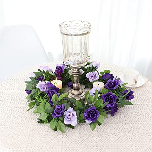 Floweroyal 2 Pack Artificial Flower Garlands 15.8FT Fake Rose Vines Silk Flowers Hanging Rose Ivy for Wedding Arch Party Home Garden Wall Decor (Purple) - color: Purple, size: 2pcs