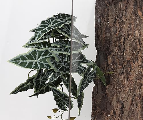 Reptile Plants for Terrarium, Amphibian Habitat Decor Artificial Hanging Plants with Suction Cup - Fake Alocasia Black Velvet - color: Fake Alocasia Black Velvet
