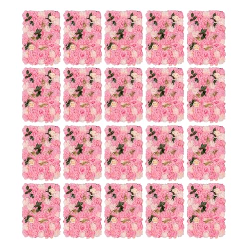 DNYSYSJ Flower Wall Backdrop - 20PCS 23.62" x 15.75" x 0.79" Lifelike Panel With Pink Silk Fabric Dahlia Rose Greenery Aquatic Plants - 3D Wall Decor Set - color: Pink Rose & Greenery, size: 20 pieces
