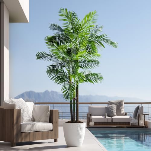 Erimda 8.2FT Artificial Phoenix Palm Tree Artificial Plants Indoor Outdoor Large Faux Coconut Silk Palm Tree Tropical Fake Tree Faux Sago Palm Plant for Modern Farmhouse Yard Outside Patio Poolside - color: Golden Cane Palm Tree, size: 8.2FT