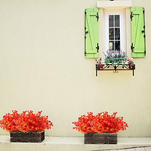 Happylife 6 Bundles Artificial Flowers, Fake Artificial Greenery UV Resistant No Fade Faux Plastic Plants for Wedding Bridle Bouquet Indoor Outdoor Home Garden Kitchen Office Table Vase (Red) - color: Fall