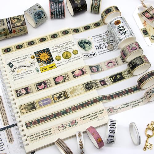 29 Rolls Washi Tape Set - Tarot Theme Decorative Masking Tape Colored Patterns, Vintage Adhesive Artists Tapes for Journaling Supplies, Diy Crafts, Scrapbooking, Junk Journal Supplies, School Supplies - style: Tarot