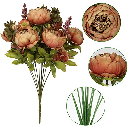 Silk Peony Bouquet Vintage Artificial Peonies Flower for Home Wedding Party Decor (1pcs, Coffee) - color: Coffee