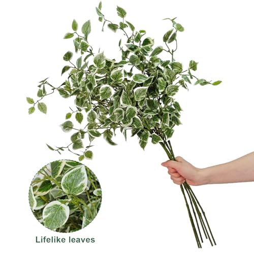 Artificial Greenery Leaves 6PCS 32.7'' Realistic Faux Greenery Stems for Vase Fake Eucalyptus Leaves Long Stem Faux Branches for Vase Greenery for Centerpieces Home Decoration Farmhouse Aesthetic - color: White
